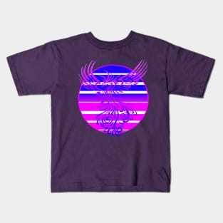 Arising Anew Phoenix and Retro Sunrise Vector Art Blue Pink Kids T-Shirt